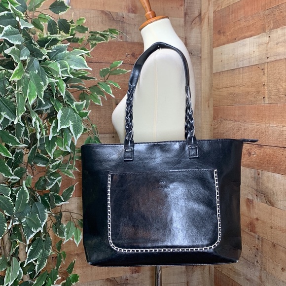 ELIM & PAUL Black Synthetic Leather Large Tote Shoulder Bag - Picture 1 of 12